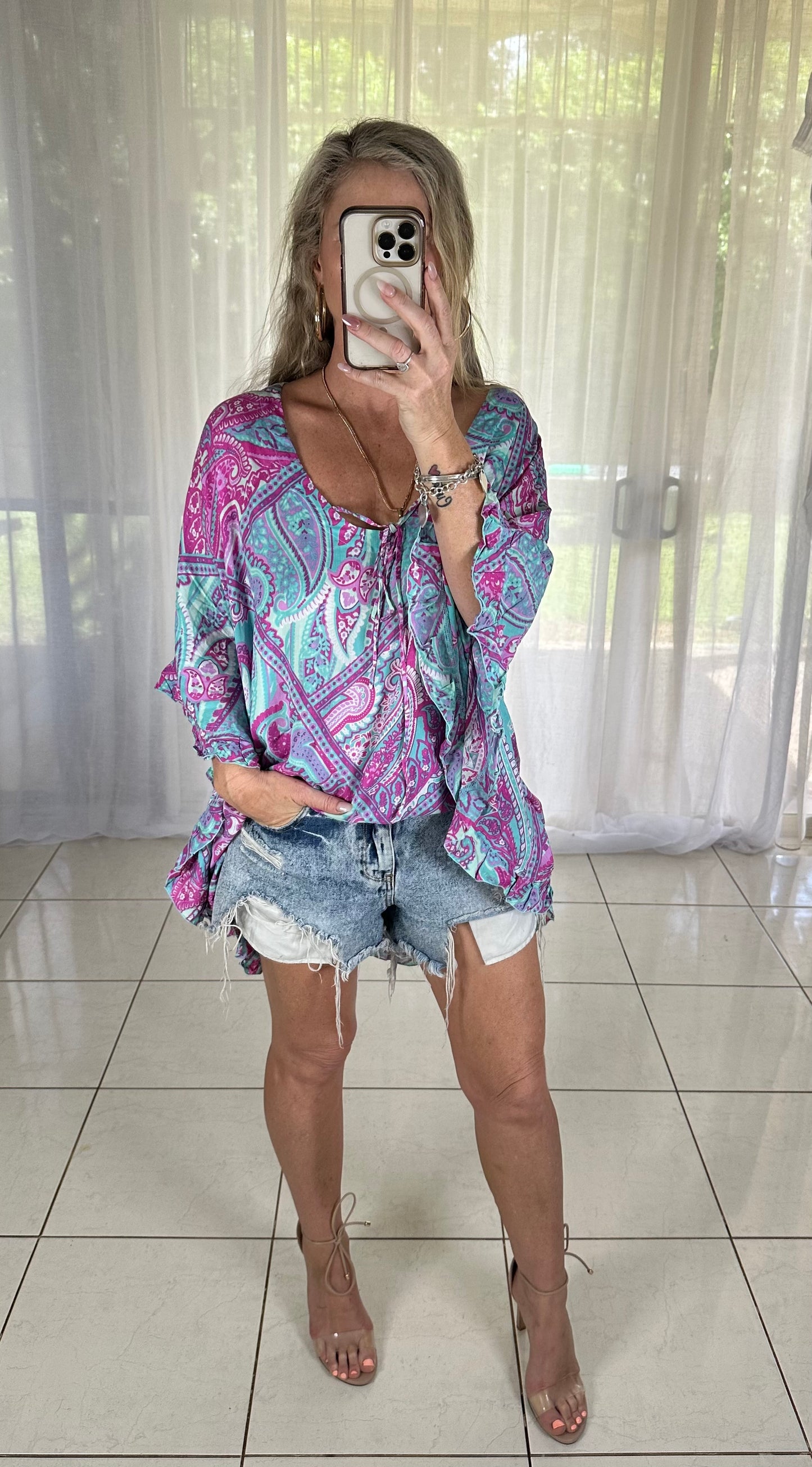 Kaftan Short - Pink + Blue