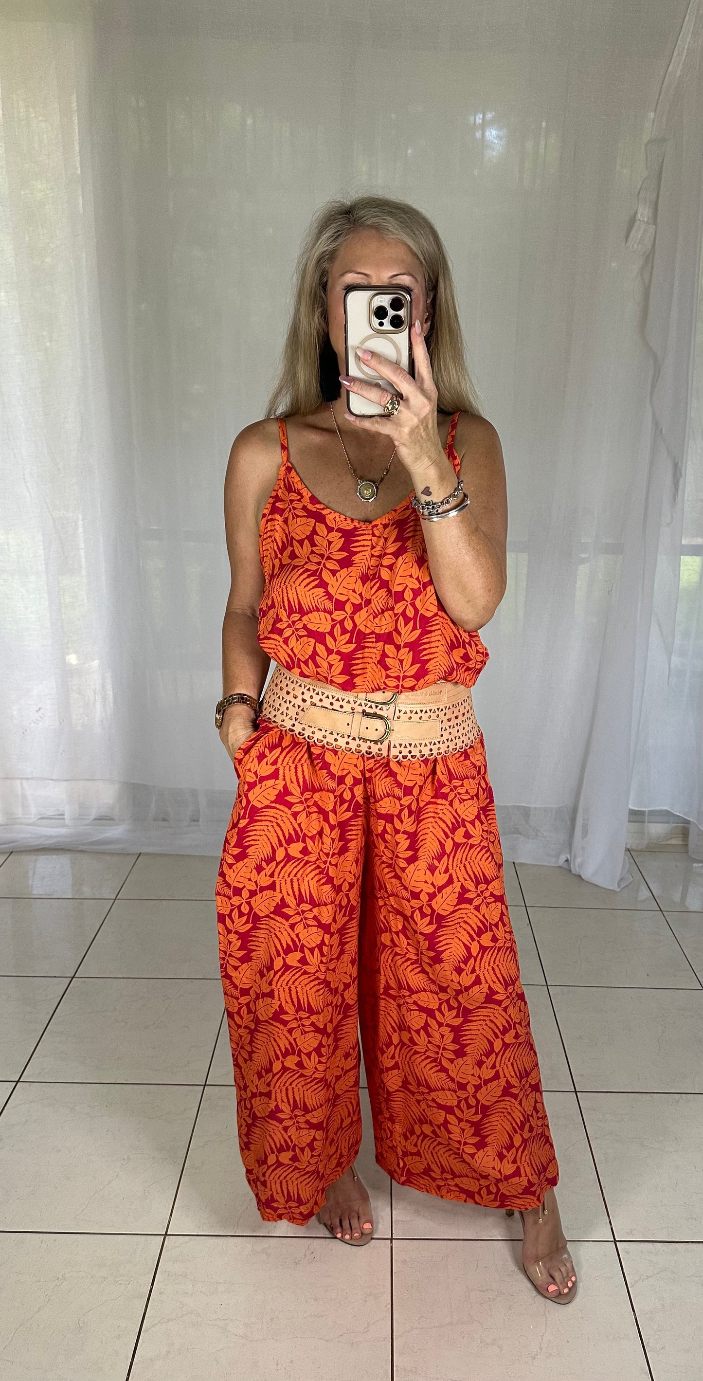 Flare leg Jumpsuit - Red + Coral