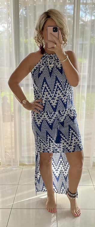 Willow Halter Hi Lo - Navy Zig Zag