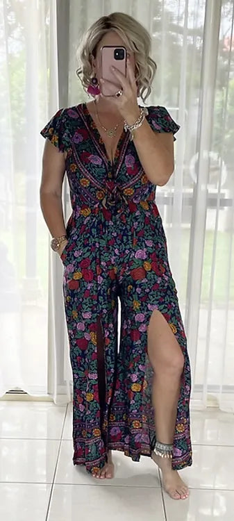 August Jumpsuit - Navy Roses