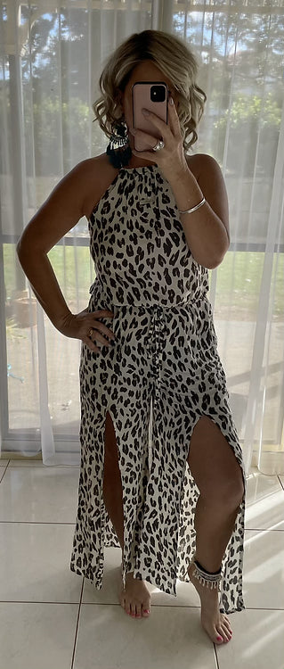 Mabel Halter Jumpsuit - Cream Leopard (small sizing)