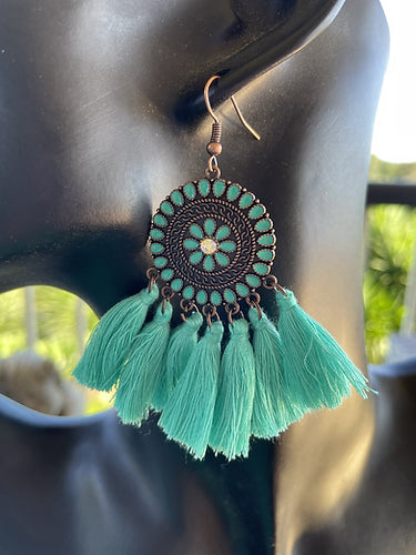 Tassel Earrings - Aqua