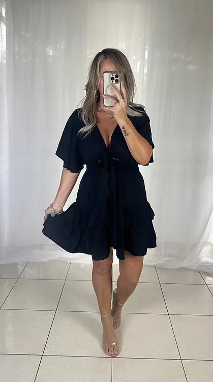 Olive Tie Front Dress - Black