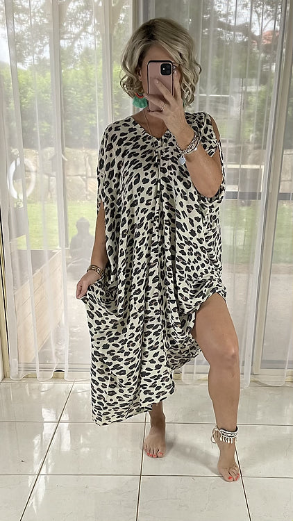 Ivey Kaftan - Cream leopard