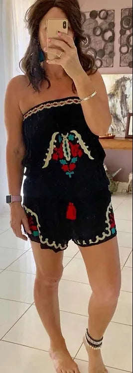 Embroidered Playsuit - Black