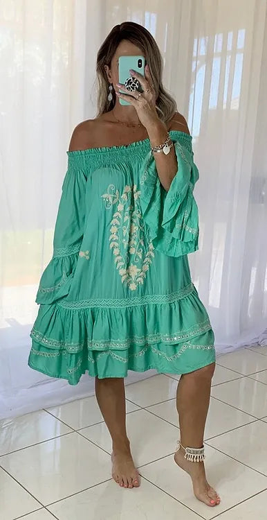 Sequin Ruffle Dress -Green lace 14-16