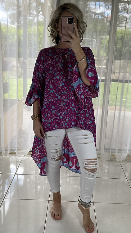 Tabitha Hi Lo Top - Boho Magenta