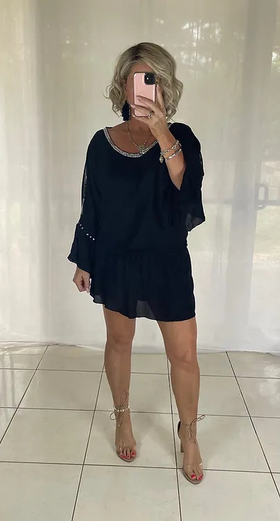 Sequin Dress - Black with silver sequins