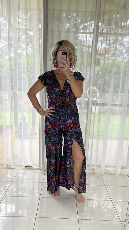August Jumpsuit - Navy Roses