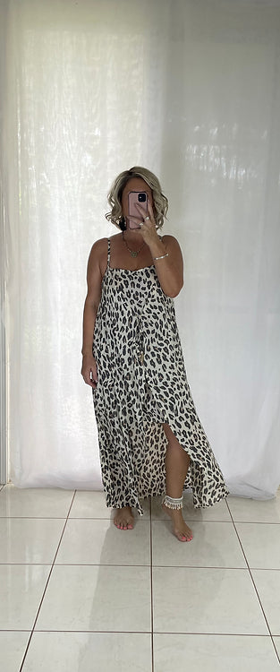 Laney Overlay Dress - Cream Leopard