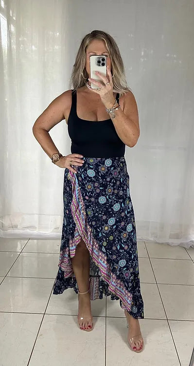 Halo Wrap Skirt - Navy + Pink