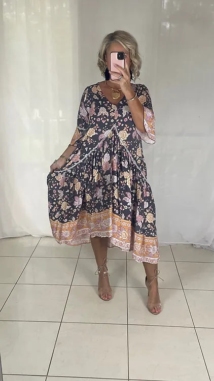 Frankie Maxi Dress - Caramel Floral