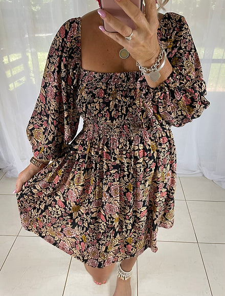 Tellulah Off Shoulder Shirred bust Dress - Chocolate