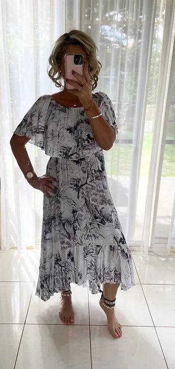 Roxy Dress On Shoulder - Black + White