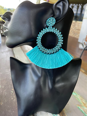 Circle Tassel Earring - Aqua