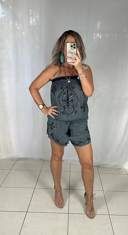 Sequin Playsuit - Grey