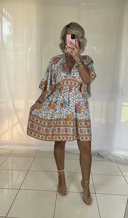 Olivia V Neck Shift Dress - Leopard Floral
