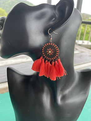 Tassel Earrings - Bright Coral