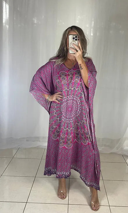 Kaftan - Pink + White + Sequins
