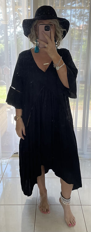 Frankie Maxi Dress - Black + Black lace