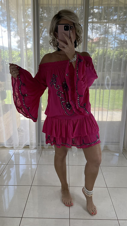 Sequin - Dress - Pink elastic waist