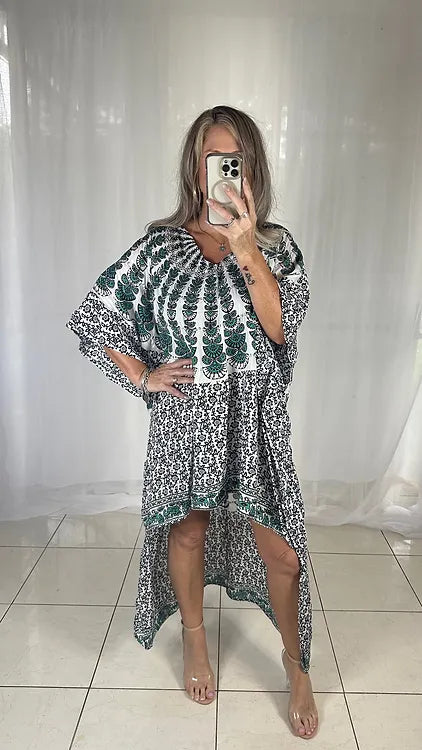 Kaftan hi lo Sequins - Black + White + Green