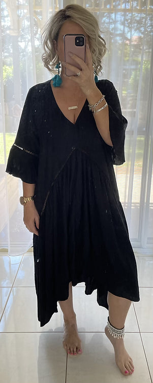 Frankie Maxi Dress - Black + Black lace