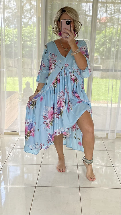 Frankie Maxi Dress - Denise floral aqua