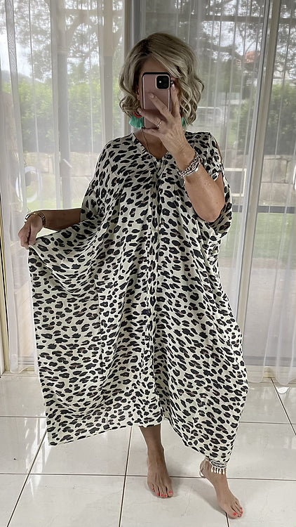 Ivey Kaftan - Cream leopard