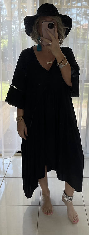 Frankie Maxi Dress - Black + Black lace