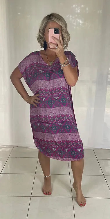 Hazel Shift Dress - Pink + Purple