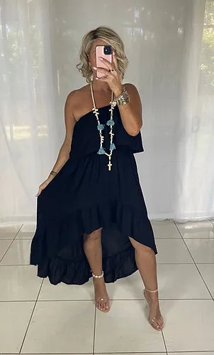 Tassel Cross Shell Necklace - Blue