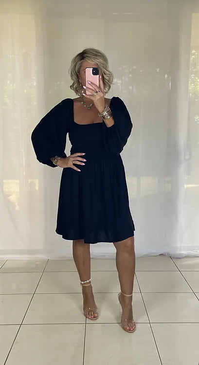 Tellulah Off Shoulder Shirred bust Dress - Black