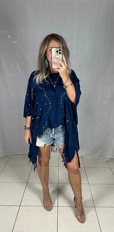 Kaftan Short Sequins - Navy Tassels
