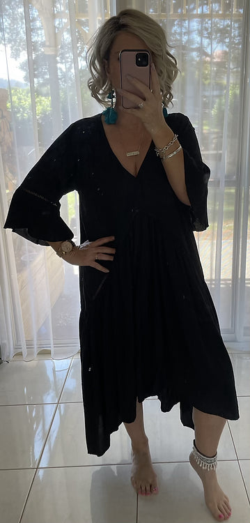 Frankie Maxi Dress - Black + Black lace