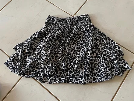 Latte Ruffle Tiered Skirt - Leopard + Blue