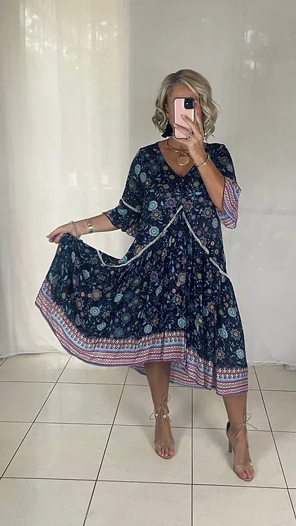 Frankie Maxi Dress - Navy + Aqua