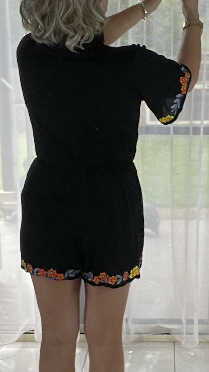 Embroidered Playsuit - Black