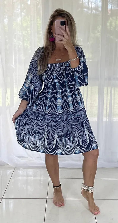 Tellulah Off Shoulder Shirred bust Dress - Zebra