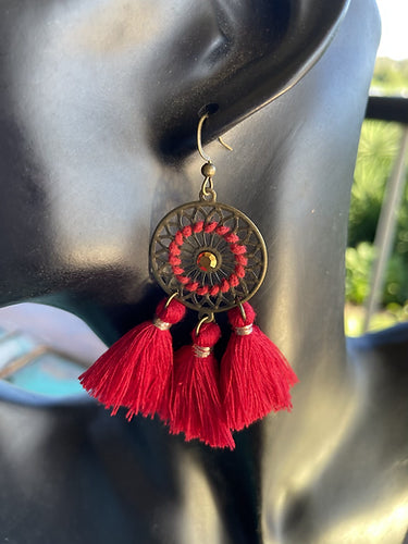 Tassel Earrings - Red Dream catcher