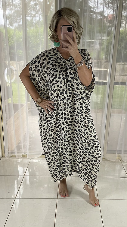 Ivey Kaftan - Cream leopard