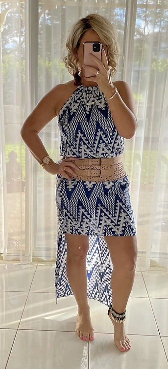 Willow Halter Hi Lo - Navy Zig Zag