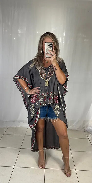 Kaftan - brown embroidered
