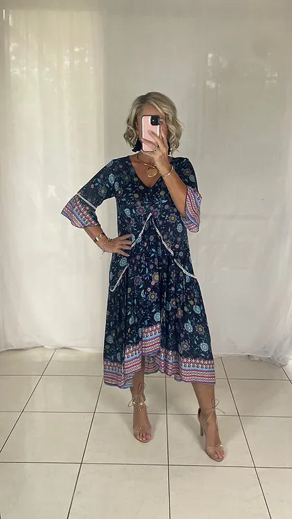 Frankie Maxi Dress - Navy + Aqua