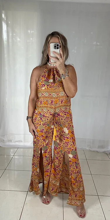 Mabel Halter Jumpsuit - Boho Orange (small sizing)