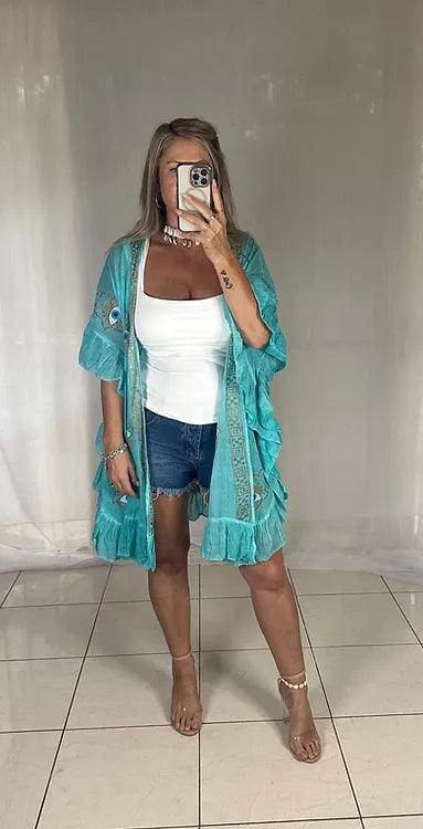 Gracie Kimono Cover - Greek Aqua…one of a kind