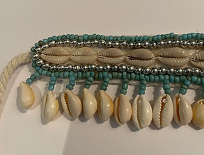 Handmade Shell Anklet - Aqua + Cream