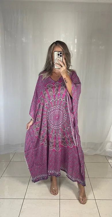 Kaftan - Pink + White + Sequins