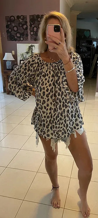 Coco Off Shoulder Top - Cream Leopard