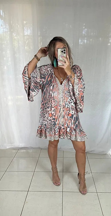 Sequin Tassel Dress - Pink Leopard